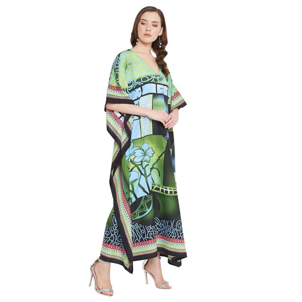 Floral Printed Green Polyester Plus Size Kaftan Dress for Women by Gypsie Blu - Picture 5 of 10